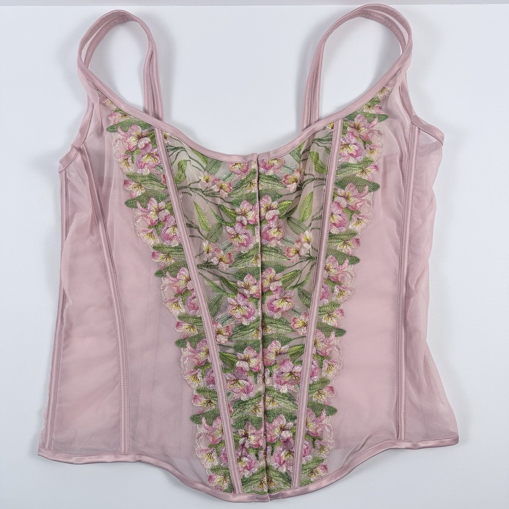 Victoria's Secret Very Sexy Classic Lily Embroidery Lace Up Corset Pink XXL NWT